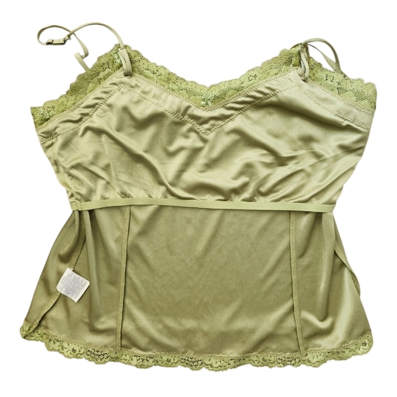 WORTHINGTON green lace camisole spaghetti strap, satin, petite, large - Picture 4 of 6